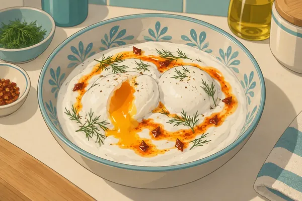 Çılbır (eggs on garlic yoghurt), chilli butter