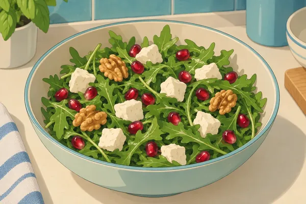 Roka (rocket) salad, pomegranate & white cheese